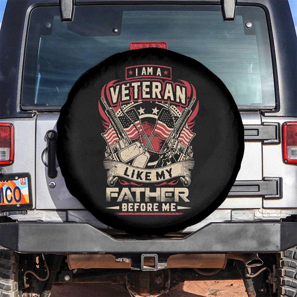 Veteran Spare Tire Cover I Am Like My Father Before Me US Flag Dog Tags American Soldier