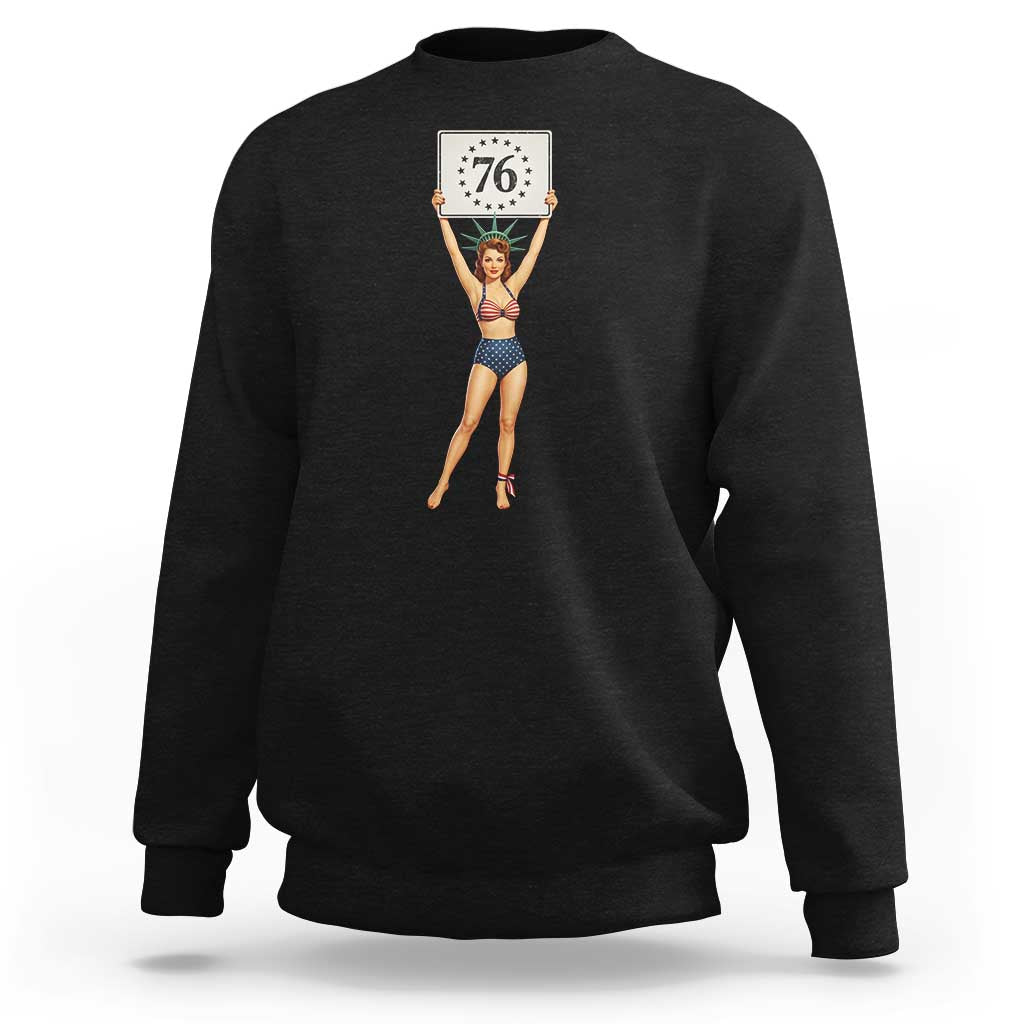 Vintage Patriotic Pin Up Girl 1776 Sweatshirt Statue of Liberty Retro Americana Graphic