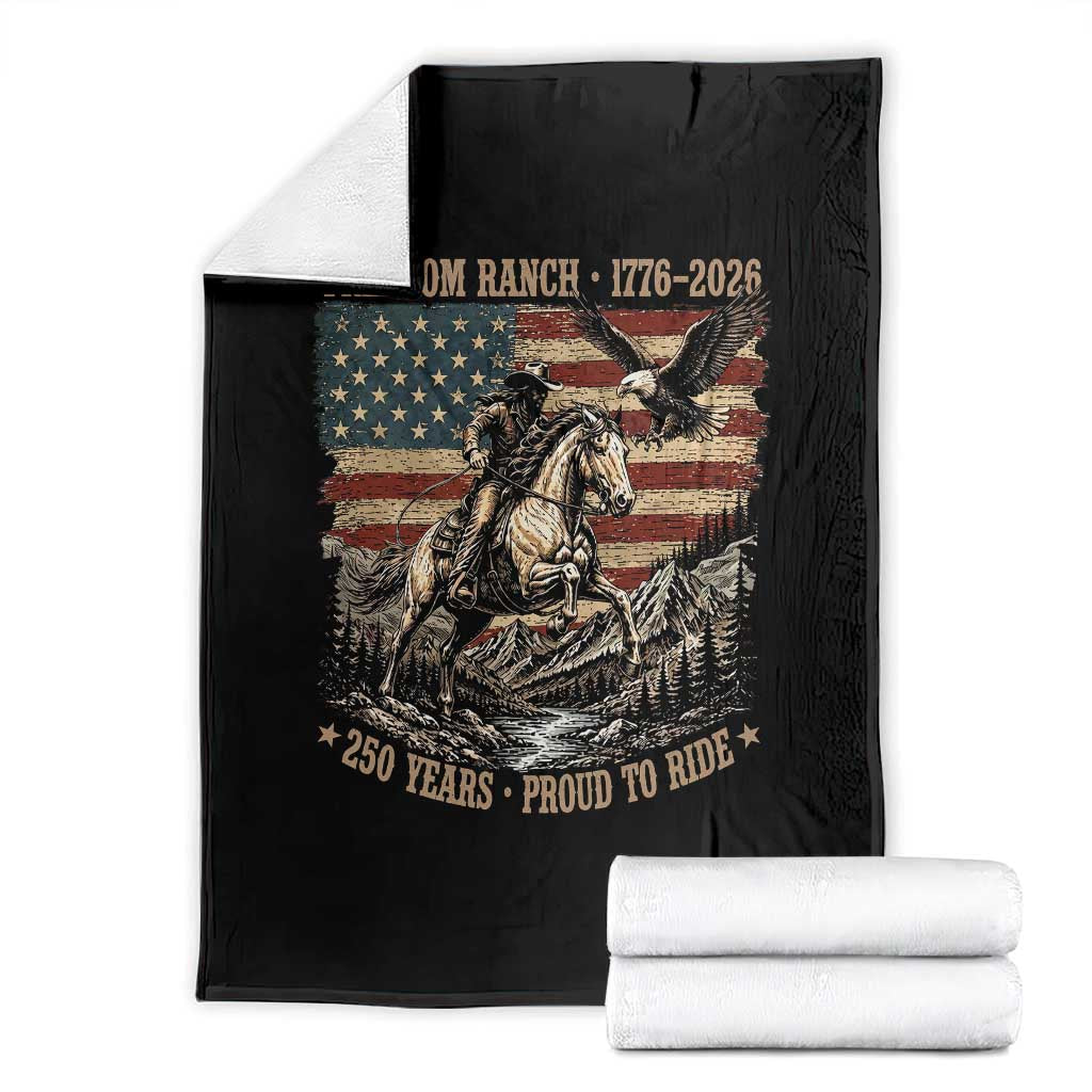Vintage Cowboy and Soaring Eagle Freedom Ranch 1776 to 2026 Throw Blanket Proud to Ride American Flag 250th Anniversary