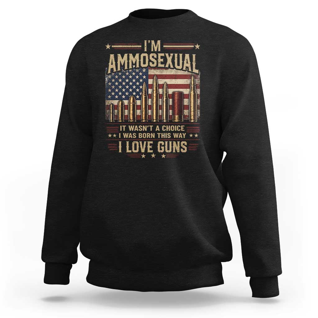 Funny Patriotic Second Amendment Humor American Flag Sweatshirt Im Ammosexual I Love Guns Owners Veterans