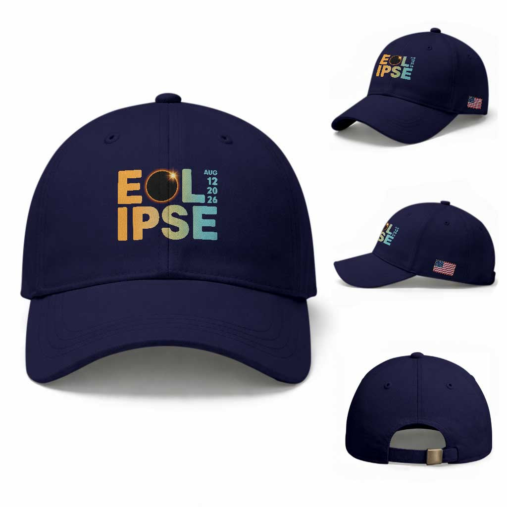 2026 Total Solar Eclipse Retro Typography Baseball Cap August 12 Totality Astronomy Gift