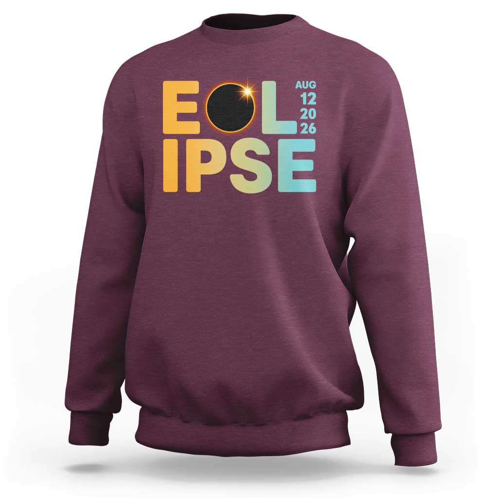 2026 Total Solar Eclipse Retro Typography Sweatshirt August 12 Totality Astronomy Gift