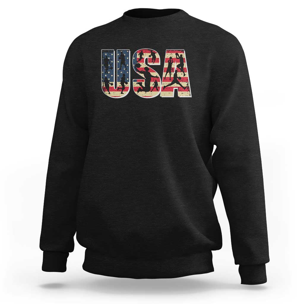 Black USA flag graphic crewneck sweatshirt, long sleeves