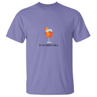 Purple crewneck t-shirt with orange cocktail graphic and text "IN MY SPRITZ.ERA"