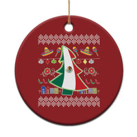Red circular Christmas ornament with Mexican flag design and festive pattern borders.