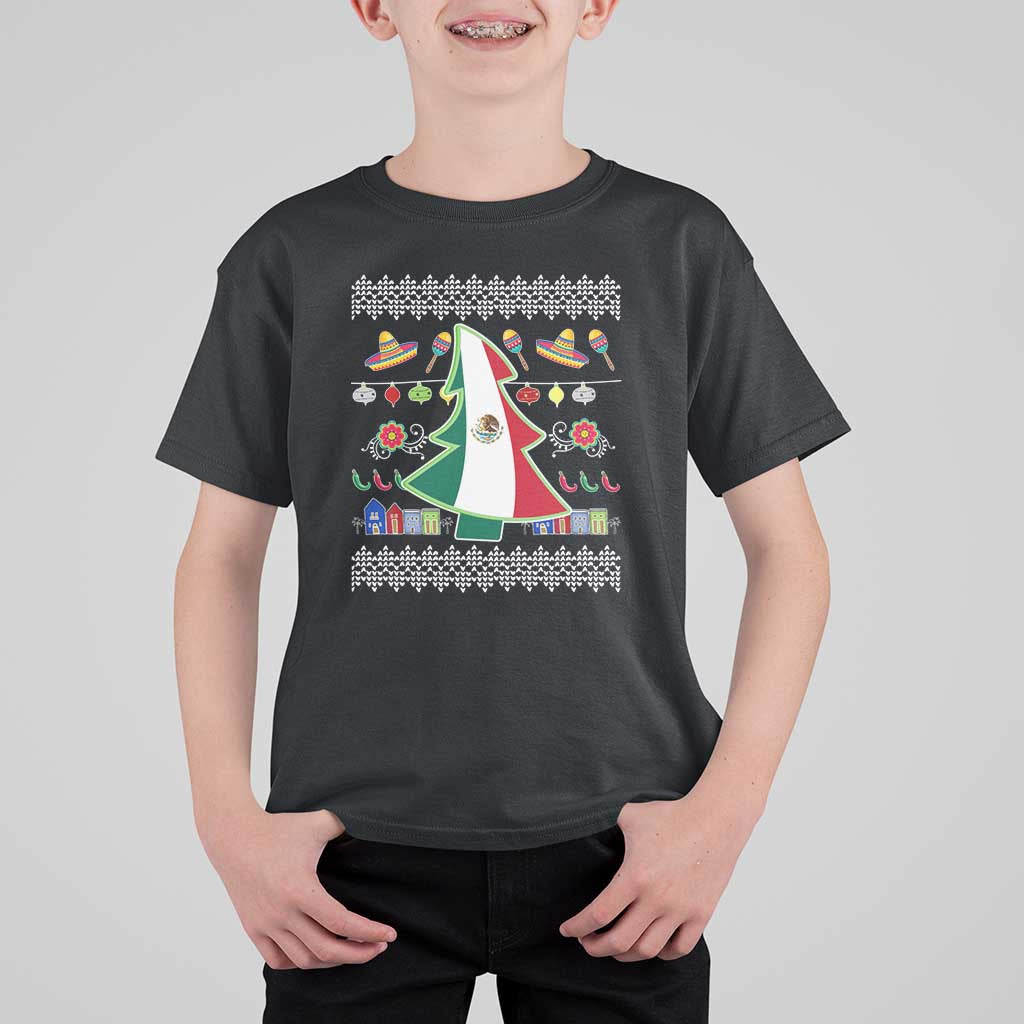 Mexican Christmas T Shirt For Kid Mexico Flag Xmas Tree Ugly Sweater