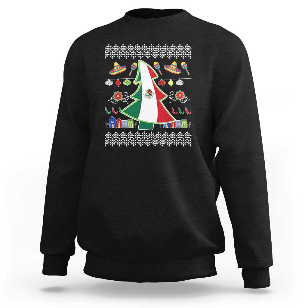 Mexican Christmas Sweatshirt Mexico Flag Xmas Tree Ugly Sweater - Wonder Print Shop