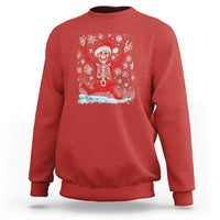 Red Christmas sweatshirt with dancing skeleton Santa graphic on the chest