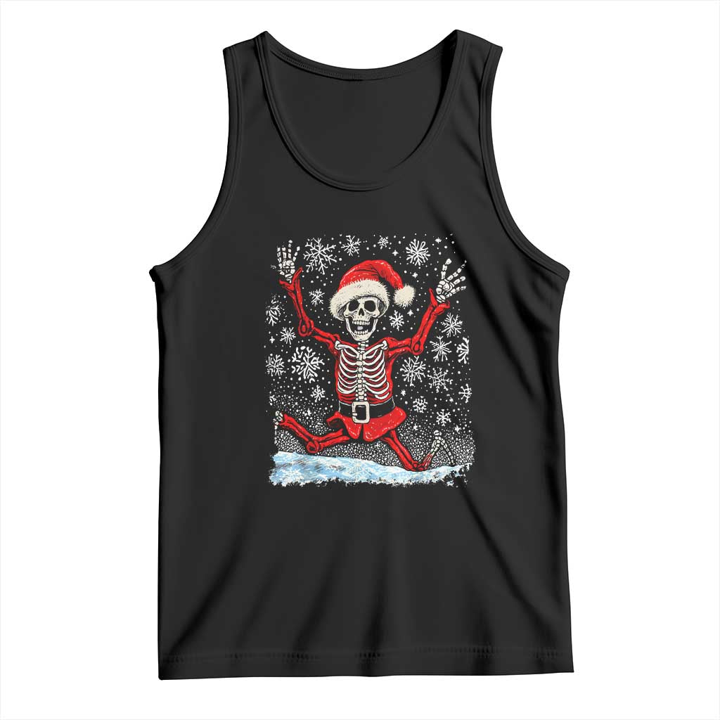 Dancing Skeleton Christmas Tank Top Snowy Xmas Night Santa