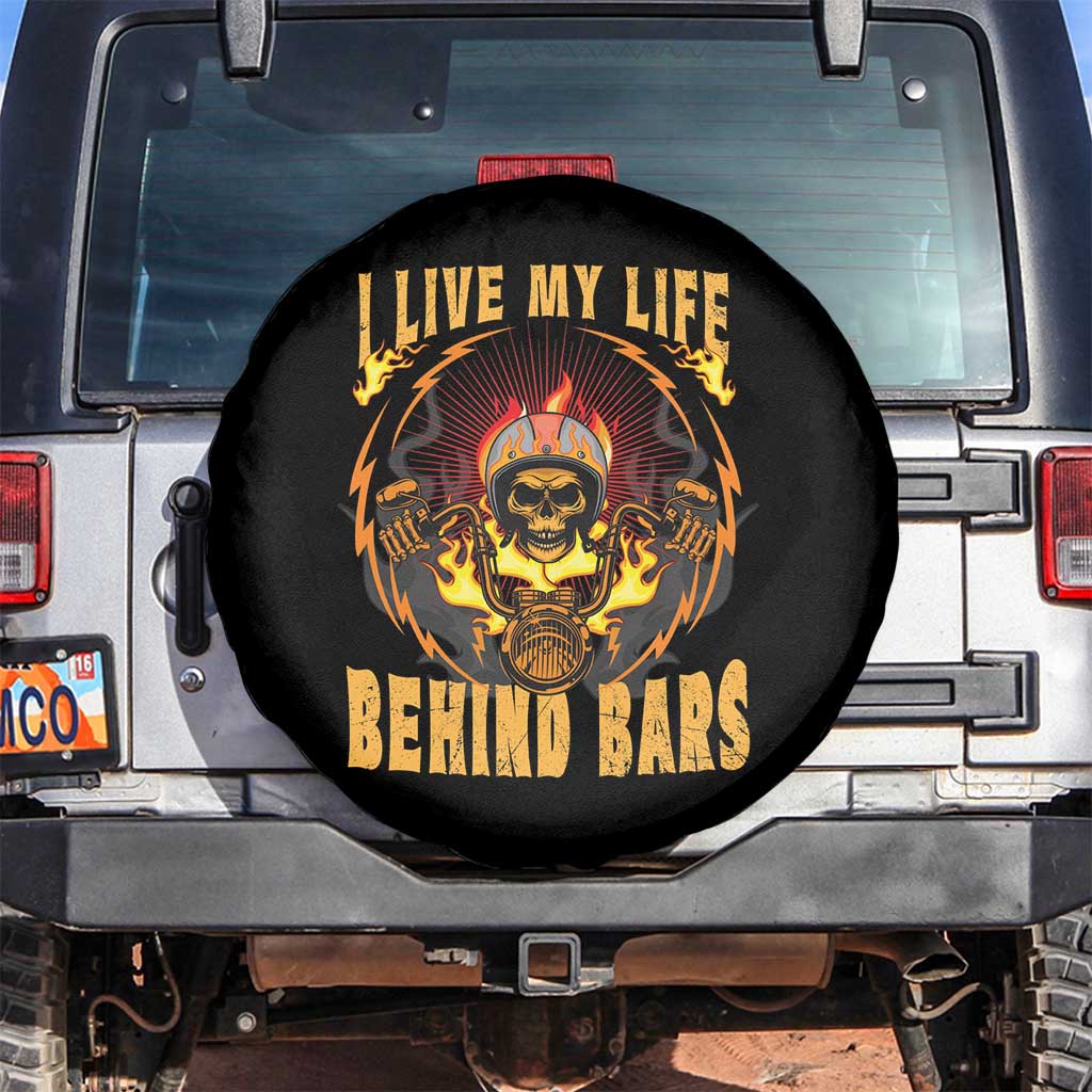 Biker Skull Spare Tire Cover I Live My Life Behind Bars Motorcycle Dirt Biker