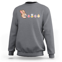 Charcoal gray crewneck sweatshirt with pixel bunny and Easter eggs graphic across chest