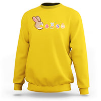 Daisy yellow crewneck sweatshirt with pixel bunny and Easter eggs graphic across chest