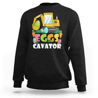 Boys' dark charcoal sweatshirt with yellow excavator and “EGGS CAVATOR” graphic