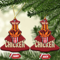 Red bell ornament with 'You Had Me At Fried Chicken' and striped chicken bucket graphic