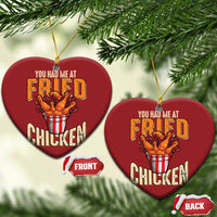 Red heart Christmas ornament with 'You Had Me At Fried Chicken' and chicken bucket graphic