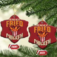 Red snowflake ornament with 'You Had Me At Fried Chicken' and chicken bucket graphic