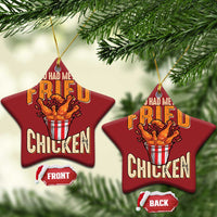 Red star-shaped Christmas ornament with 'You Had Me At Fried Chicken' and chicken bucket graphic