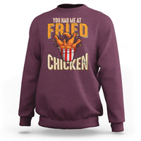Maroon sweatshirt with fried chicken bowl graphic and “FRIED CHICKEN” text on front