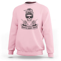 Bonus mom sweatshirt, light pink crewneck with skull graphic and “Badass Bonus Mom” print