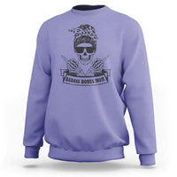 Bonus mom sweatshirt, violet crewneck with skull graphic and “Badass Bonus Mom” print