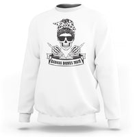 Bonus mom sweatshirt, white crewneck with skull graphic and “Badass Bonus Mom” print