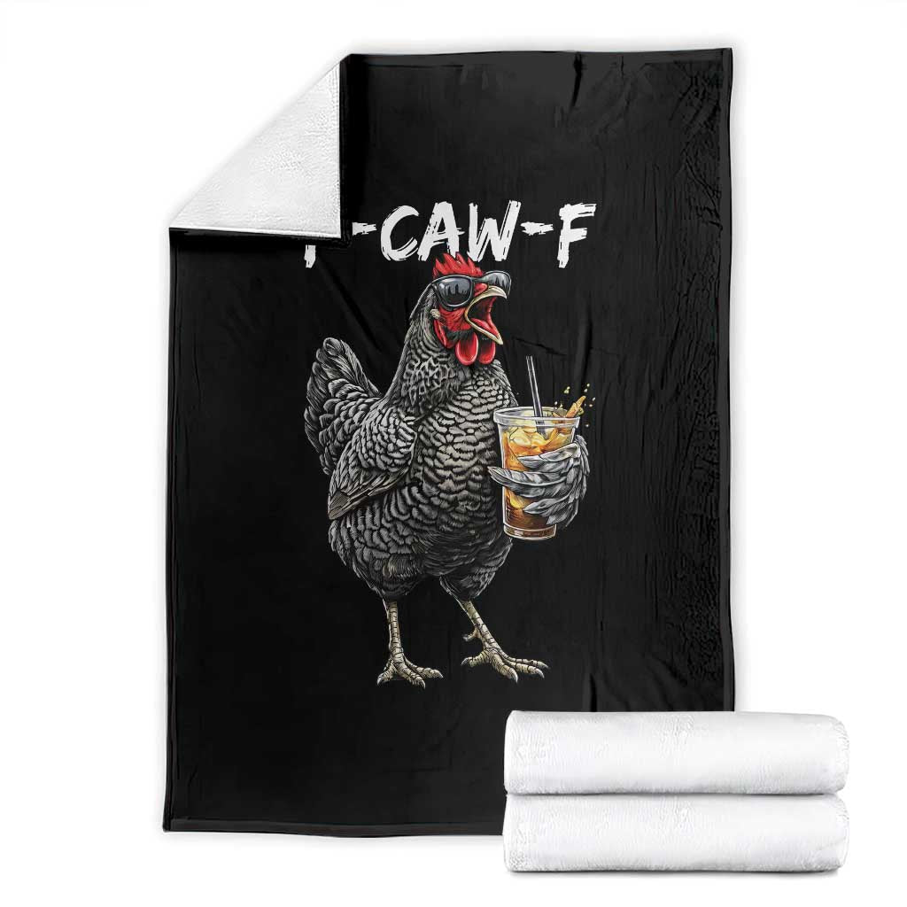 F-CAW-F Sarcastic Chicken Drinking Coffee Throw Blanket Funny Morning Mood Grumpy Hen Iced Coffee Lover