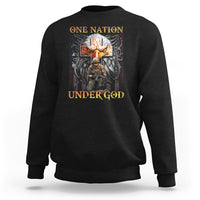 Black crewneck sweatshirt with 'ONE NATION UNDER GOD' cross and wing graphic