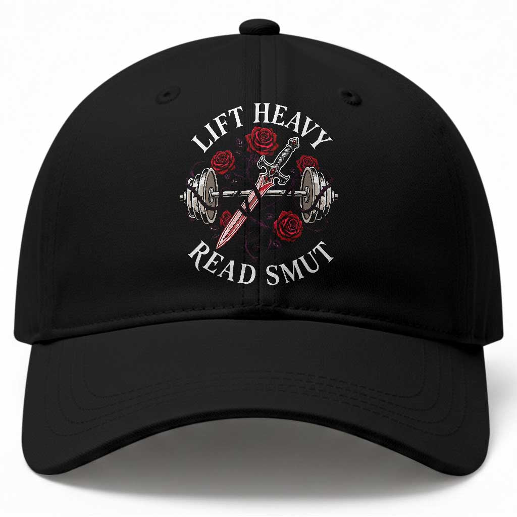 Lift Heavy Read Smut Funny Bookish Fitness Baseball Cap Vintage Gothic Dagger Roses Weightlifting Spicy Romance Book Lover