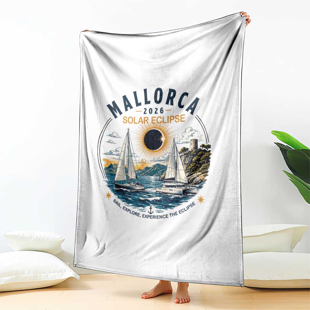 Mallorca Spain 2026 Total Solar Eclipse Throw Blanket Sailing Cruise Totality Sail Explore Experience Travel Souvenir