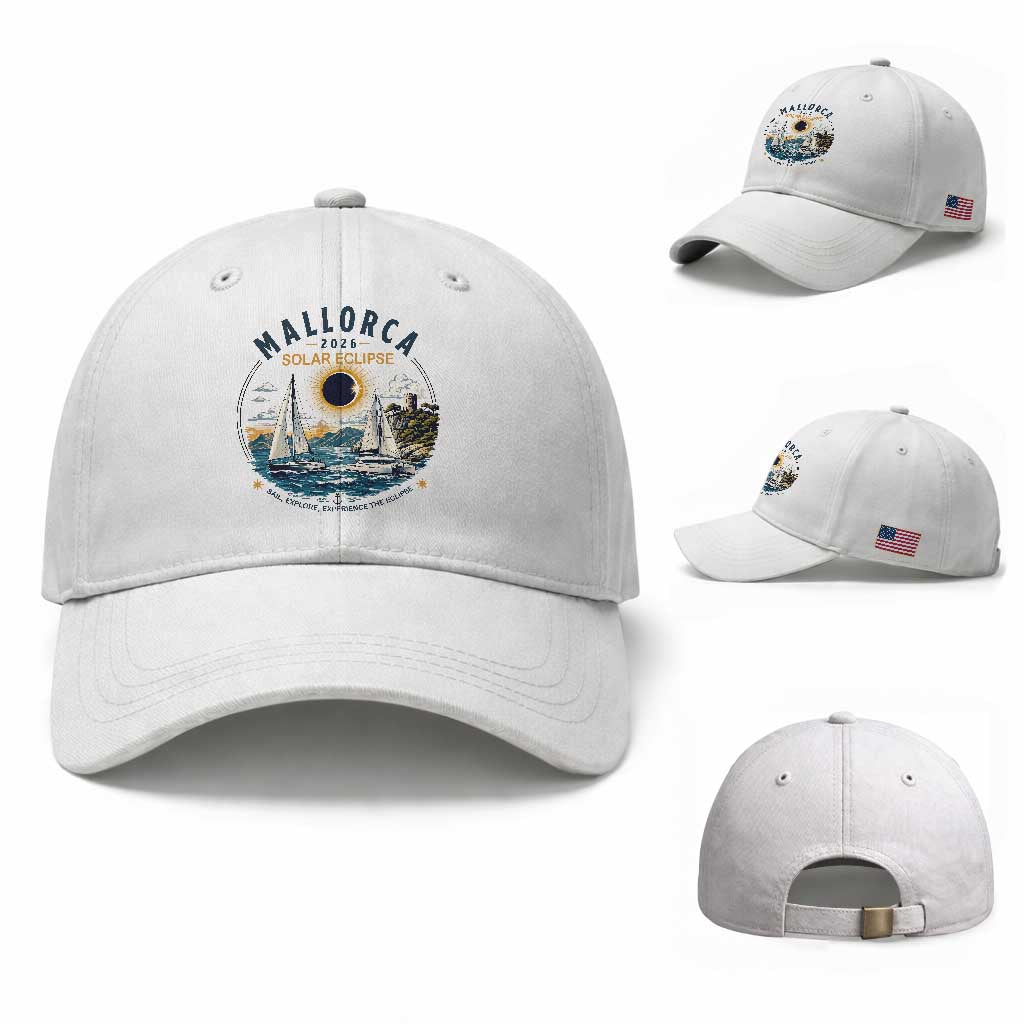Mallorca Spain 2026 Total Solar Eclipse Baseball Cap Sailing Cruise Totality Sail Explore Experience Travel Souvenir