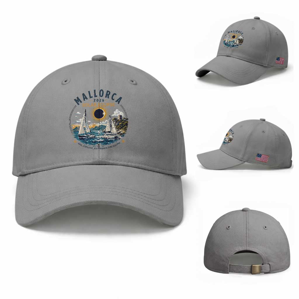 Mallorca Spain 2026 Total Solar Eclipse Baseball Cap Sailing Cruise Totality Sail Explore Experience Travel Souvenir