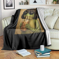 Funny Frog Bob Haircut Renaissance Painting Meme Throw Blanket