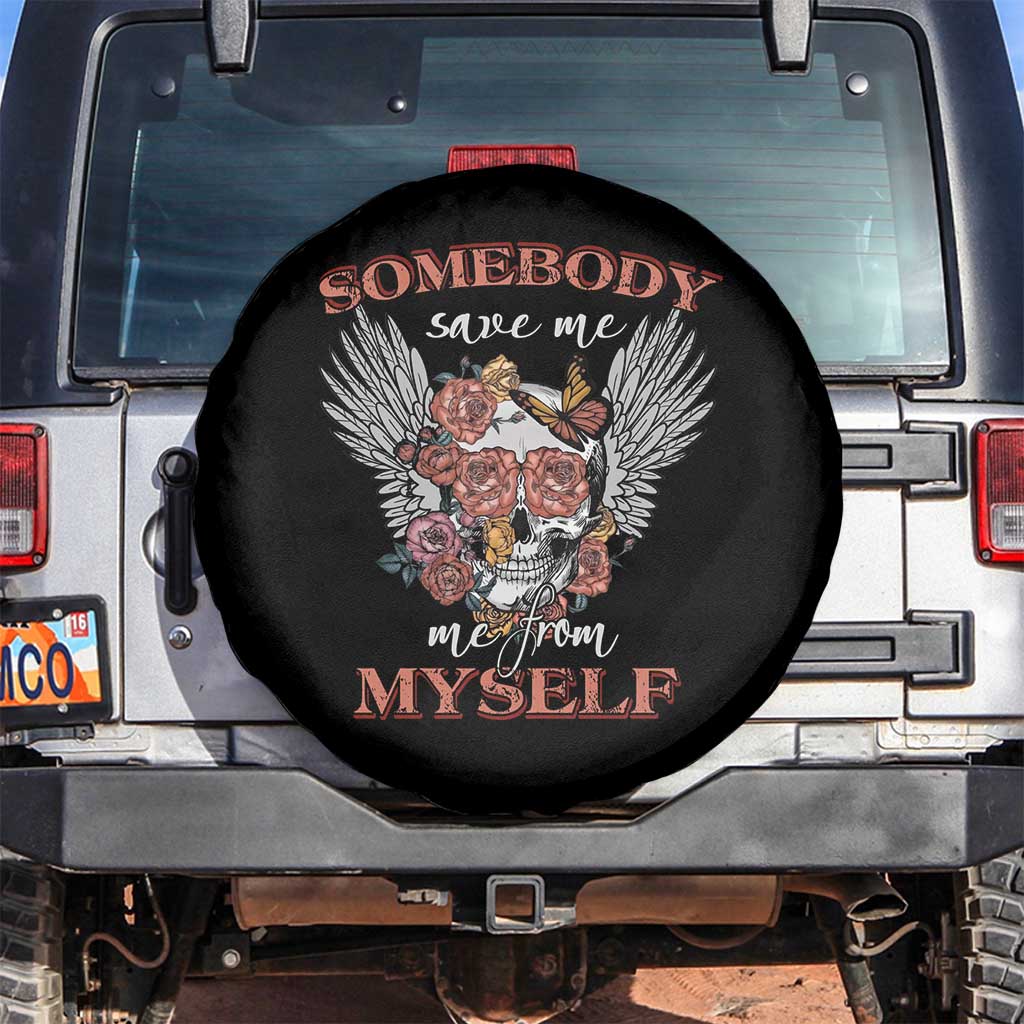 Retro Western Skull Spare Tire Cover Somebody Save Me From Myself Country Music Cottagecore