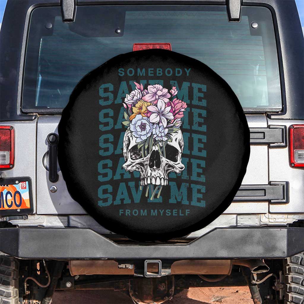 Retro Western Skull Spare Tire Cover Somebody Save Me From Myself Country Music