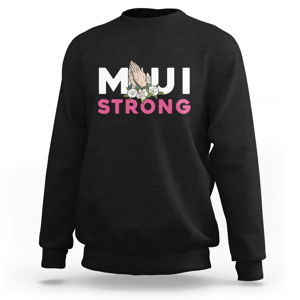 Black crewneck sweatshirt with Maui Strong front graphic, long sleeves