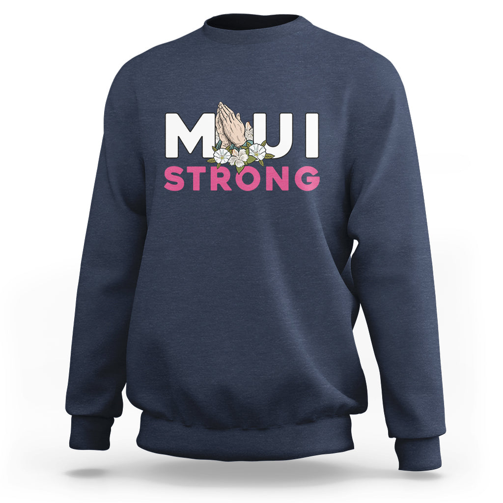 Navy crewneck sweatshirt with Maui Strong front graphic, long sleeves