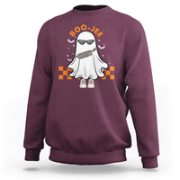 Maroon crewneck sweatshirt with Boo-Jee ghost graphic on the front