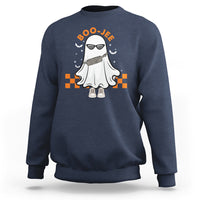 Navy crewneck sweatshirt with Boo-Jee ghost graphic on the front