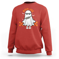 Red crewneck sweatshirt with Boo-Jee ghost graphic on the front