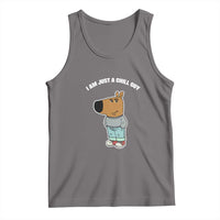 Gray sleeveless scoop-neck tank top with cartoon dog graphic