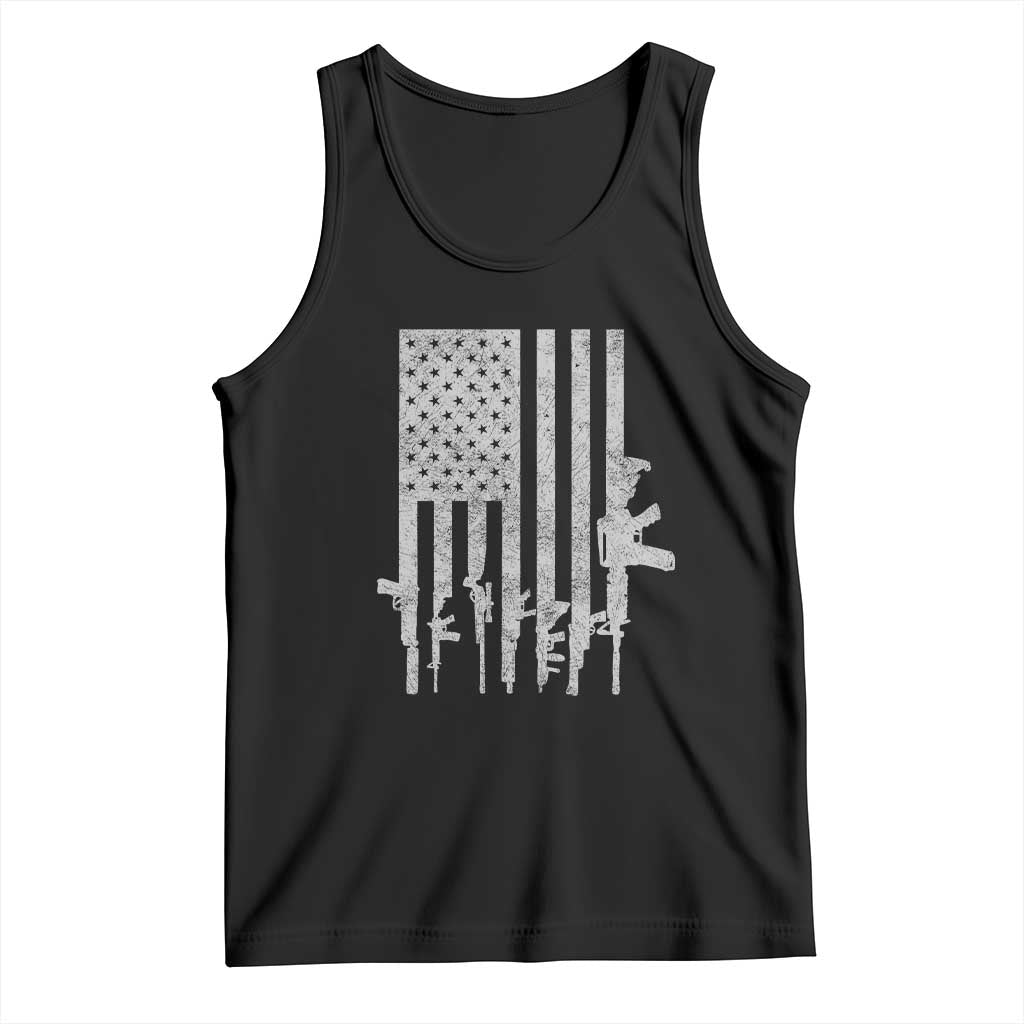 American Flag Rifle Guns Tank Top Cool Pro Gun Retro Distressed