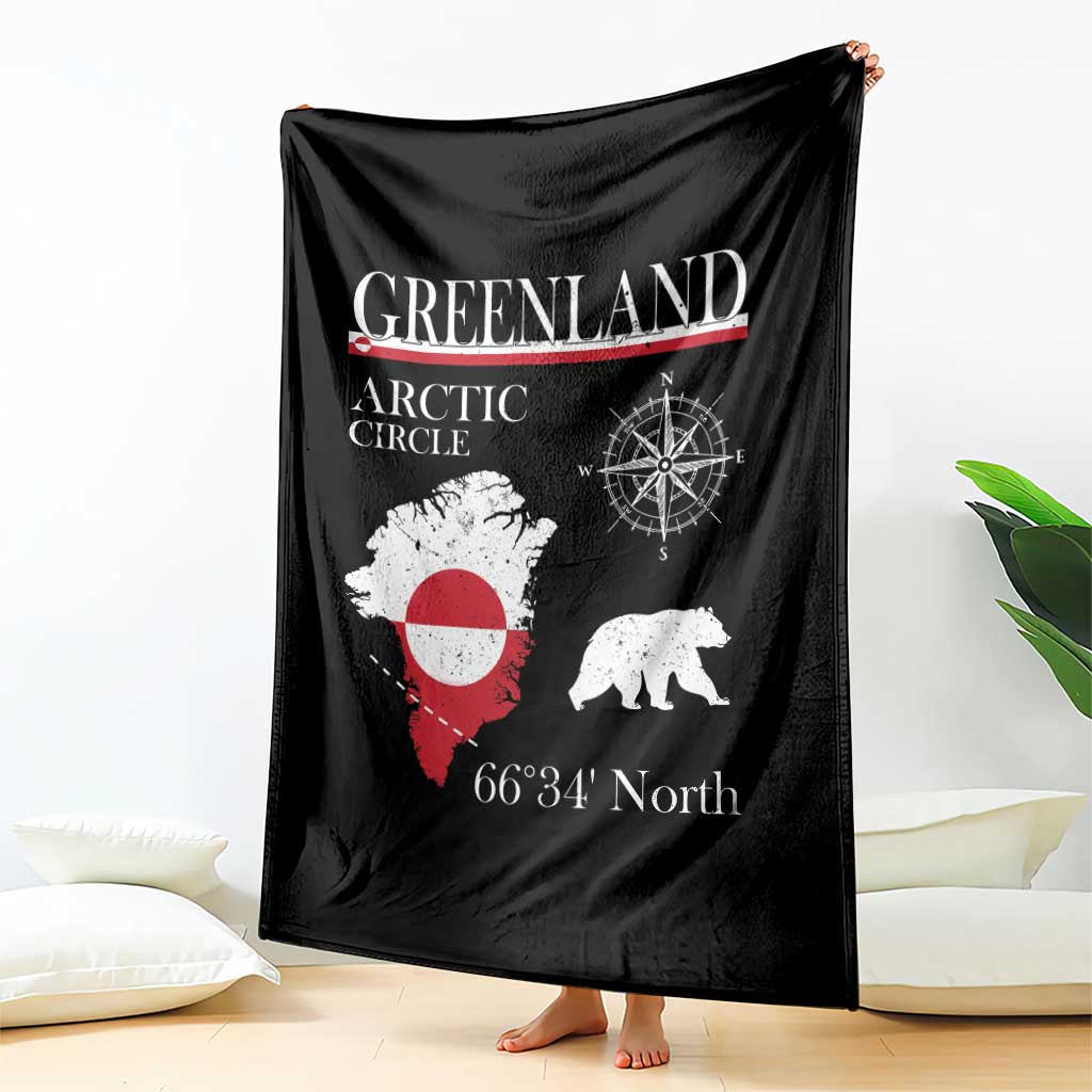 Greenland Arctic Circle Throw Blanket Map Compass and Polar Bear Adventure