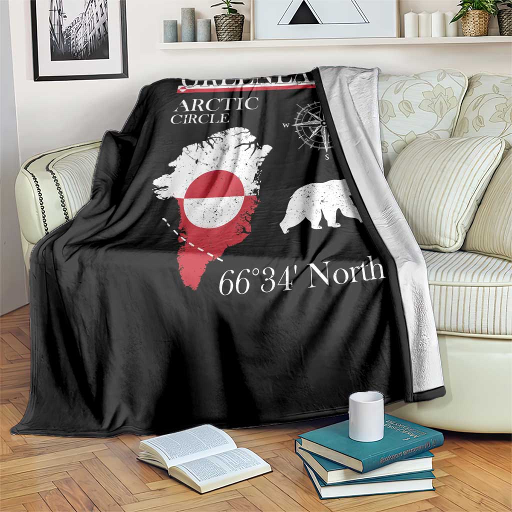 Greenland Arctic Circle Throw Blanket Map Compass and Polar Bear Adventure