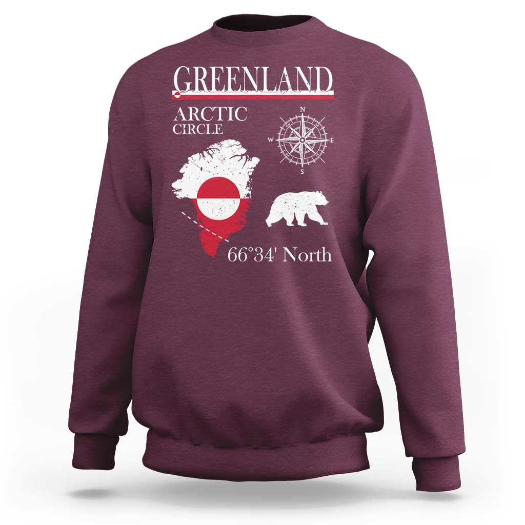 Greenland Arctic Circle Sweatshirt Map Compass and Polar Bear Adventure