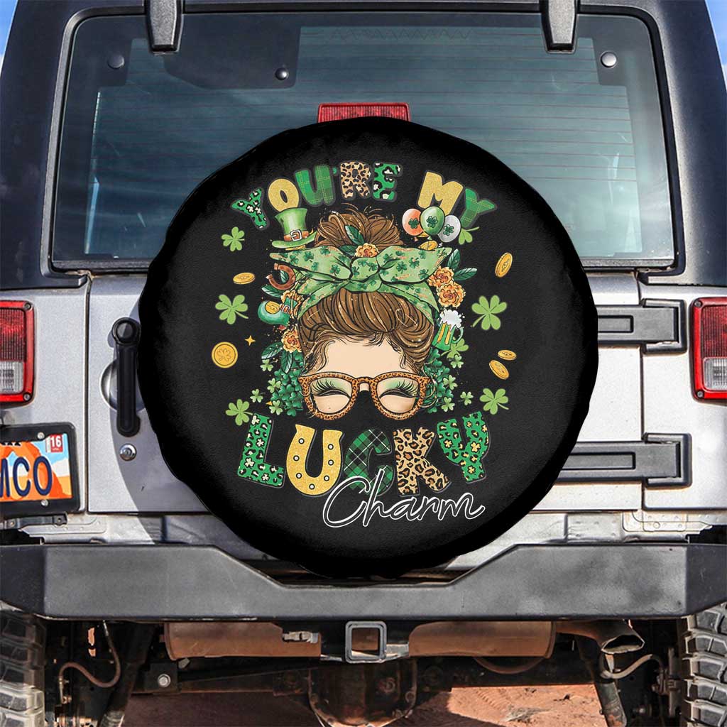 Funny St Patricks Day Spare Tire Cover You Are My Lucky Charm Shamrock Messy Bun