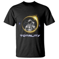 Astronaut Totality graphic T-shirt in black with solar eclipse circle and text