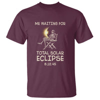 Maroon T-shirt with skeleton eclipse graphic and 'Total Solar Eclipse 8.12.45'