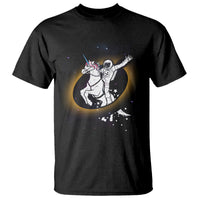 Black astronaut T-shirt with unicorn and solar eclipse graphic