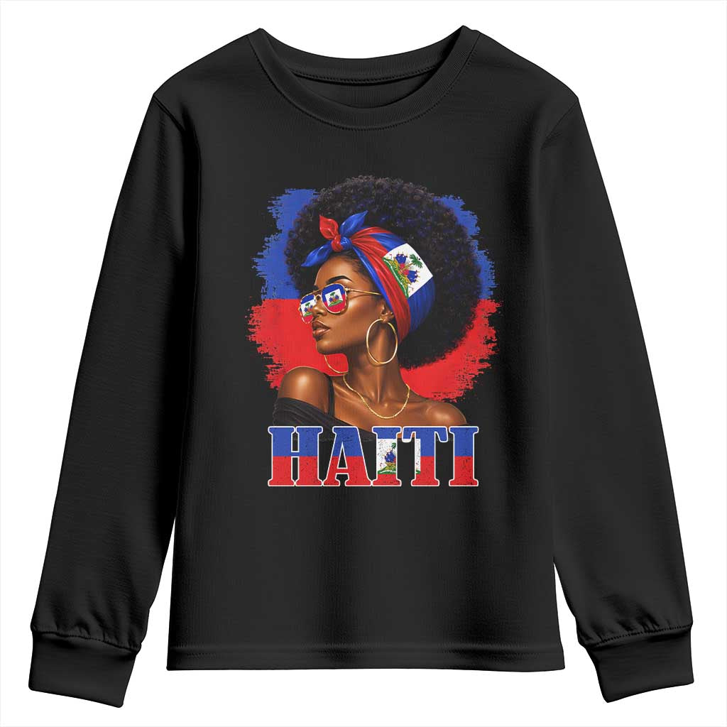 Haitian Queen Afro Melanin Graphic Youth Sweatshirt Haiti Flag Heritage Pride