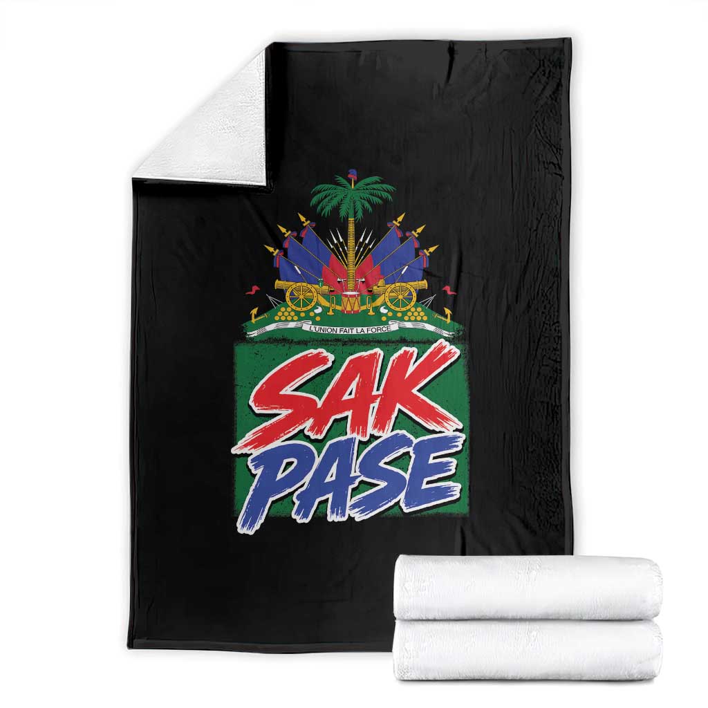Sak Pase Haitian Creole Greeting Throw Blanket National Crest Cultural Haiti Pride